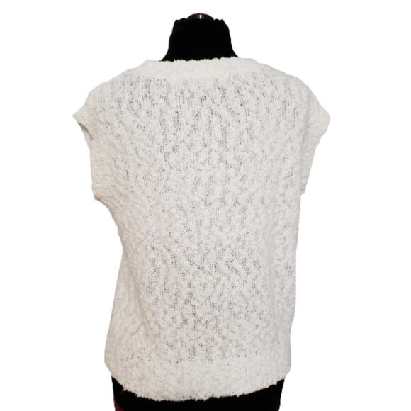 Chaus Sweater Womens White Ivory Short Sleeve Knit Textured Top Medium Minimal - Picture 3 of 11